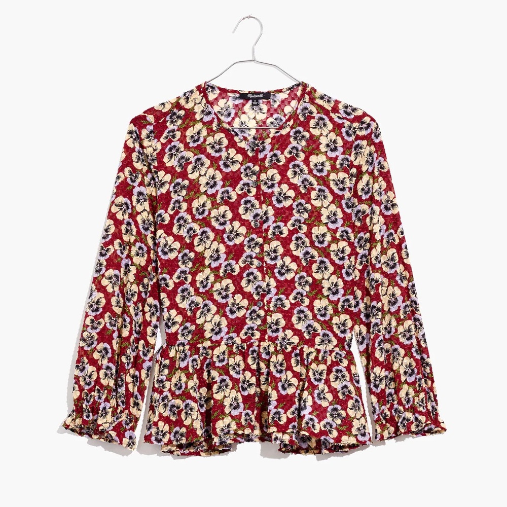 Madewell Drawstring Ruffle-Hem Top in Viola Floral - Picture 2 of 13
